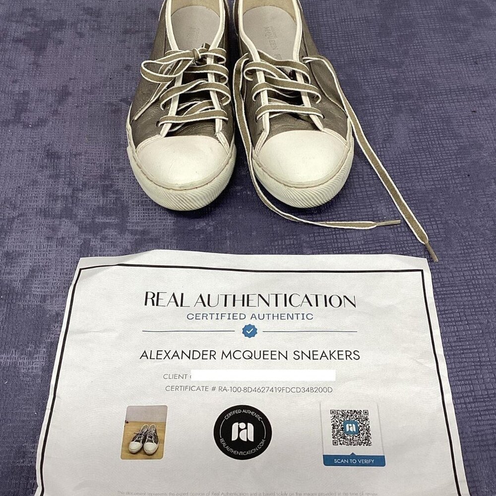 Authentic Alexander McQueen Puma Sneakers Antique Gold Metallic w/ Charm, COA - Picture 13 of 16
